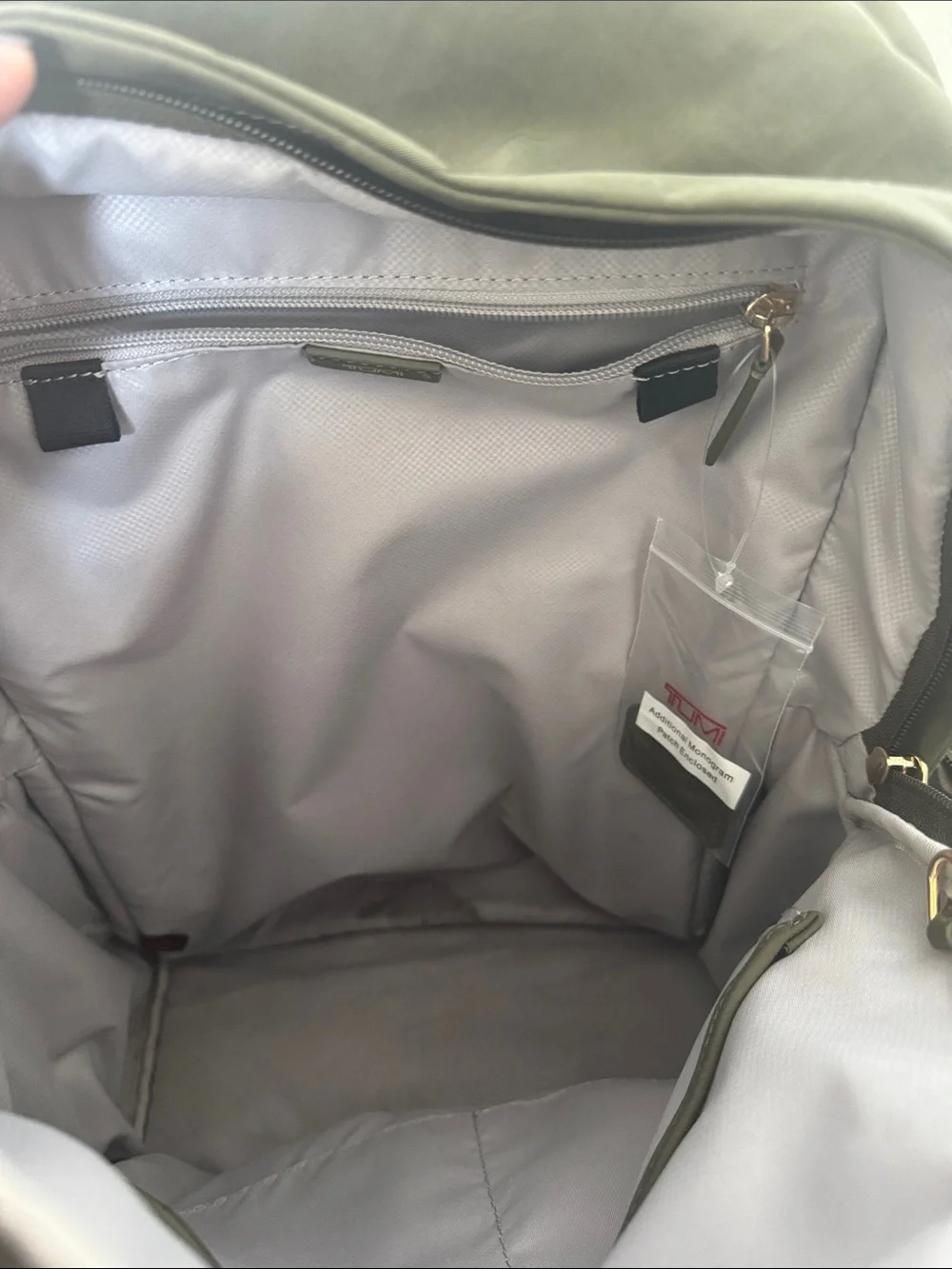 Tumi Olive Green Nylon Backpack with Gold Hardware